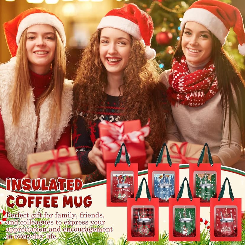 12oz Stainless Steel Coffee Mug, Christmas Cup with Lid and Straw, Pen Card Gift Bag Set, for Colleague Coworker Party Supply Patelai 30 Pcs 2026 Christmas Tumbler Gift Set for Employees B0FN44WP6G