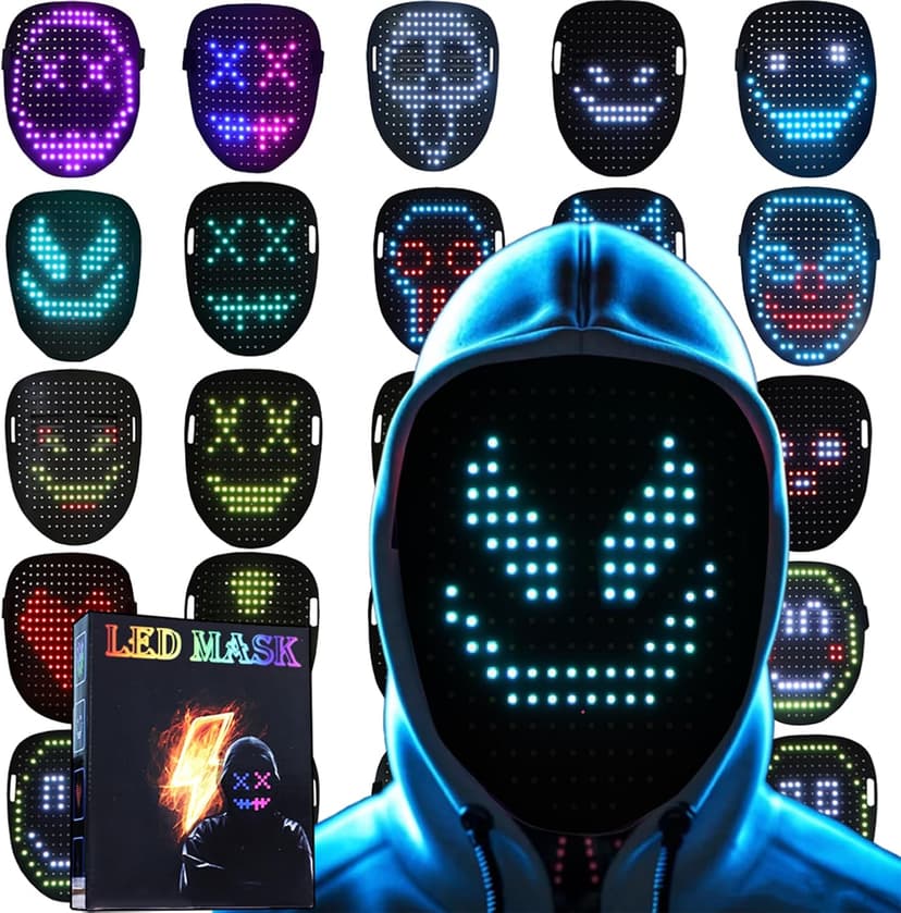 Gift for Halloween Costume Mask Birthday Christmas Cosplay, Rechargeable, 50 Glowing Patterns, Cool Toys For Kids Adults JDBMAOYE LED Light Up Mask with Gesture Sensing,Perfect Gifts for Teen Boys B0D9LZXPZ1