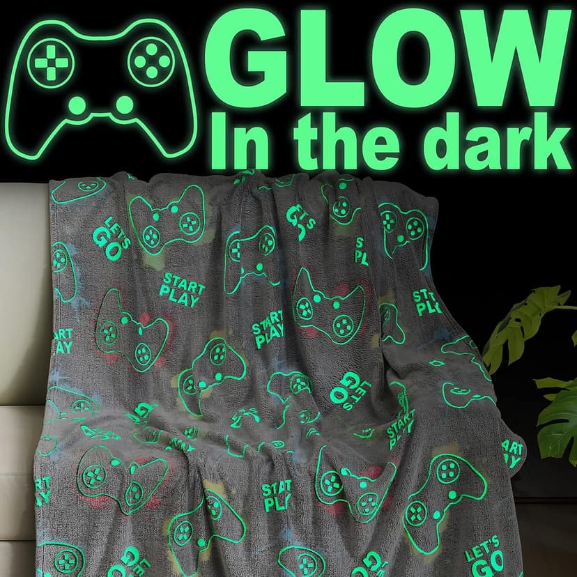 Jekeno Glow in The Dark Gaming Blanket Gamer Game Controller Throw Gift Toys for Kids Boys Teen Son Adults Gamepad Presents Easter Birthday Christmas Bedroom Decor Luminous Blanket Grey 50"x60" B09SHJYVGC
