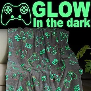 Jekeno Glow in The Dark Gaming Blanket Gamer Game Controller Throw Gift Toys for Kids Boys Teen Son Adults Gamepad Presents Easter Birthday Christmas Bedroom Decor Luminous Blanket Grey 50"x60" B09SHJYVGC