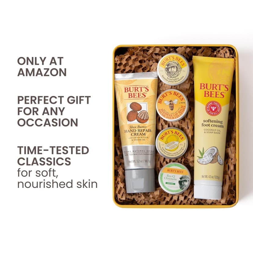 Burt's Bees Back To School Gifts Ideas - Classics Set, 6 Products in Giftable Tin – Cuticle Cream, Hand Salve, Lip Balm, Res-Q Ointment, Hand Repair and Foot Cream