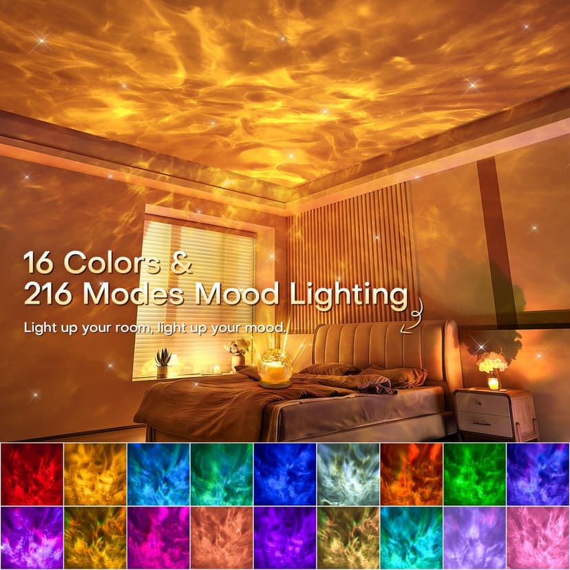 3-in-1 Sunset/Ocean/Northern, Remote, 6 Brightness, 1 Hr Timer, Made of Glass & Wood, Bedroom, Bathroom, Dorm,Halloween Light Ambient Lighting, 16 Colors Led Lights for Bedroom, Gift Ideas, Room Decor B0DG92NWYG
