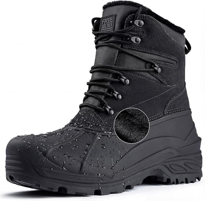 FREE SOLDIER Mens Snow Winter Boots for Men Warm Fleece Lining Winter Ski Shoes Waterproof Insulated Booties