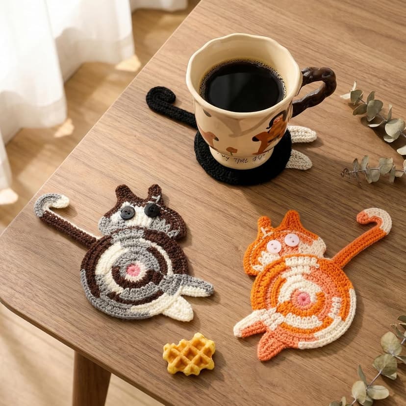 Drink Coaster | Cat Gifts for Cat Lovers,Fun Woven Creative Coasters,Cute Coffee Coaster for Home Decor Tabletop Protection Suitable for Kinds Cups (3PC)