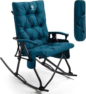 EVER ADVANCED Oversized Folding Rocking Camping Chair, Padded Portable Rocker Chair for Patio, Lawn and Outdoors, Heavy Duty Hard Armchair for Adults Supports 400lbs, Green