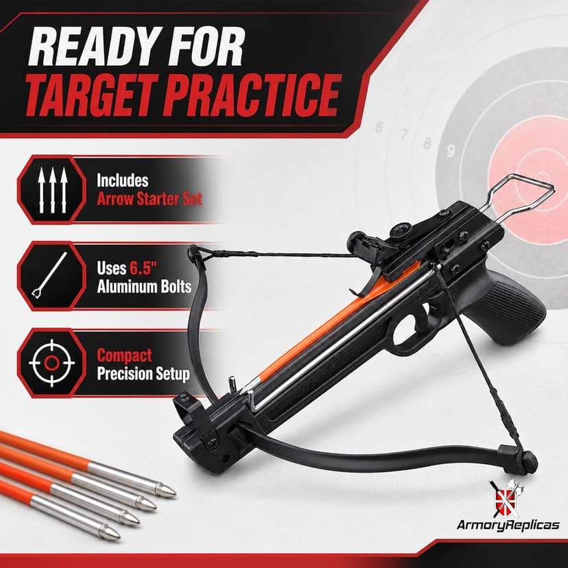 Armory Replicas™ Mini Self-Cocking Crossbow Collection – Aluminum & Fiberglass Compact Archery Crossbows, 50lb to 80lb Draw Weight Models with Safety System & Starter Bolt Sets