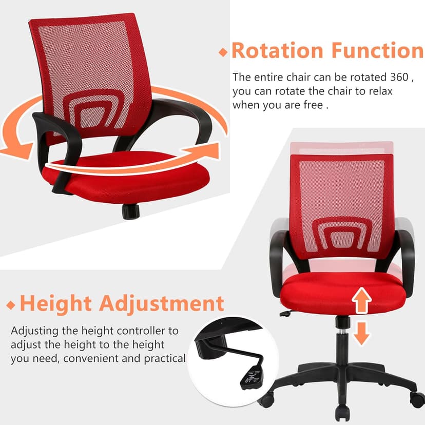 PayLessHere Home Office Chair Desk Computer Chair Adjustable Ergonomic Chair Lumbar Support Armrest Executive with High Density Mesh 360 Degree Swivel Chair for Adults Chair (Pack of 1, Red)