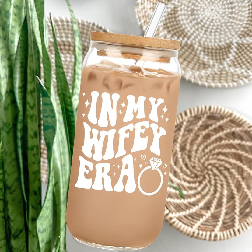 Bridal Shower Gift - Cute Cool Wedding Day Idea for Bride to Be, Future Mrs, Bachelorette - In My Wifey Era Glass Cup Tumbler B0D53X13TP