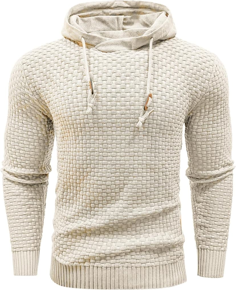Zaitun Mens Hooded Sweatshirt Long Sleeve Solid Knitted Hoodie Pullover Sweater