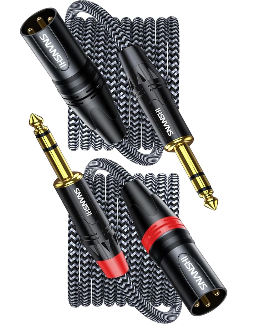 SNANSHI XLR to 1/4 Cable 6.6ft 2-Pack - Balanced TRS to XLR Male 22 AWG Studio Monitor Cable Color-Coded L/R Channels, Audio Interface or Mixer to Studio Monitor or PA Speaker (Not for Microphone)