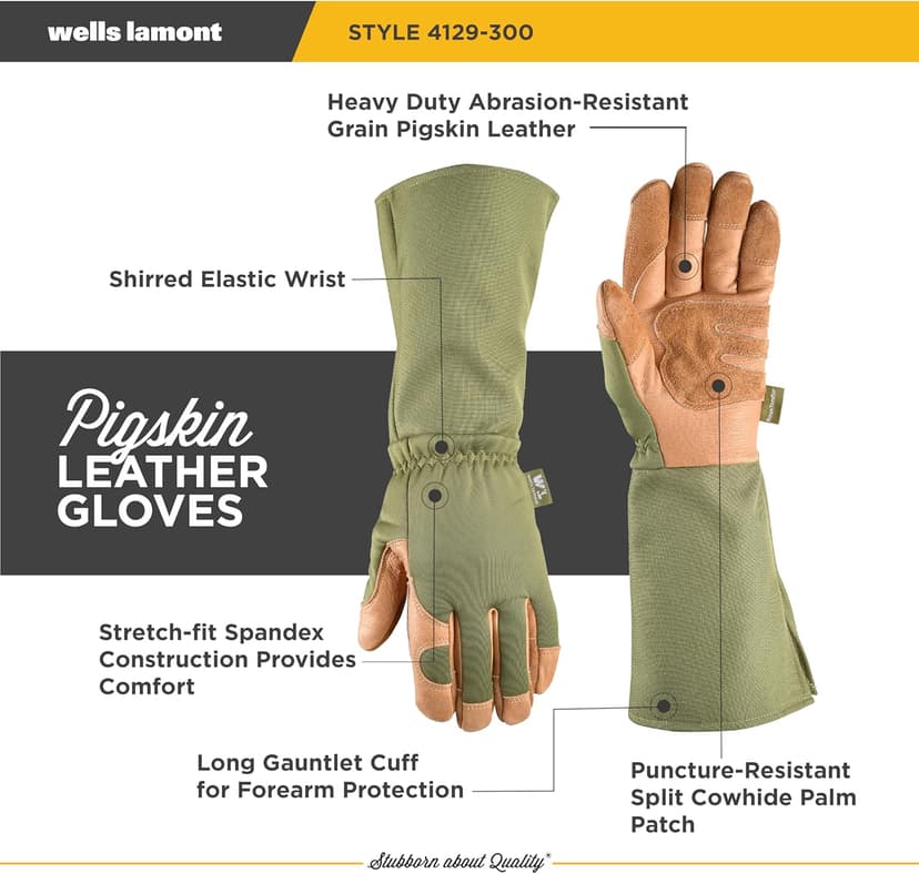 Wells Lamont Rosetender Gardening Gloves for Women – Thorn Proof Garden Gloves, Grain Leather Long Gloves for Pruning & Yard Work, 4129-300, Medium