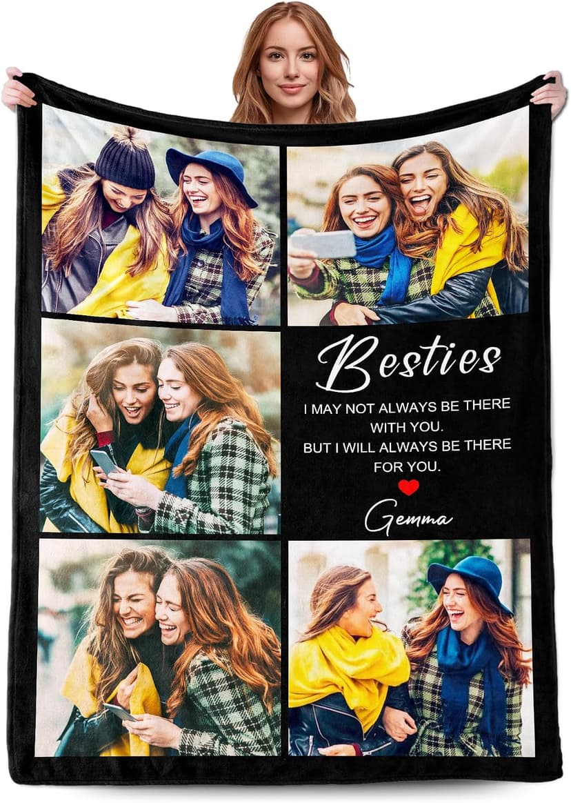 Personalized Picture Blanket And Throw, Best Friend Christmas Birthday Gifts For Women, Long Distance Friendship Bestie Gifts Best Friend Custom Blanket With Picture Name, Customized Photo Blanket B0FV82VXVF