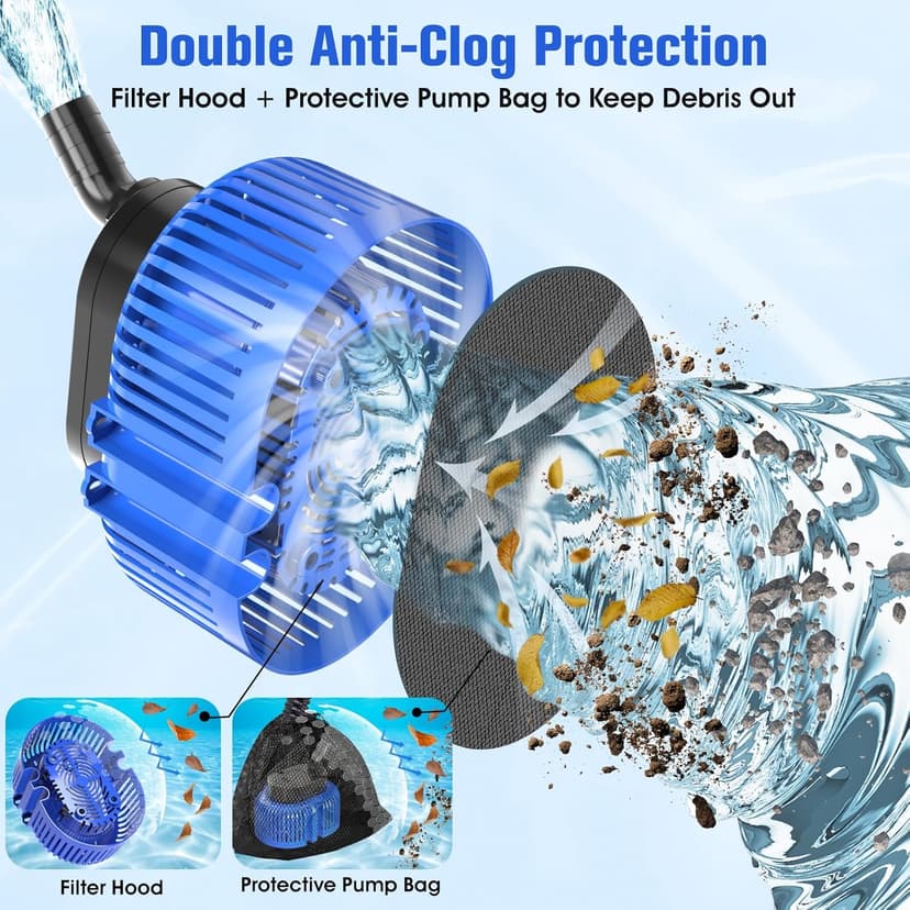 Pool Cover Pump above Ground, Submersible Water Sump Pump Swimming Water Removal Pumps,Submersible Pump for Pool Draining,Pool Pump 16FT Drainage Hose,25 FT Extra Long Power Cord, 850 GPH,4 Adapters