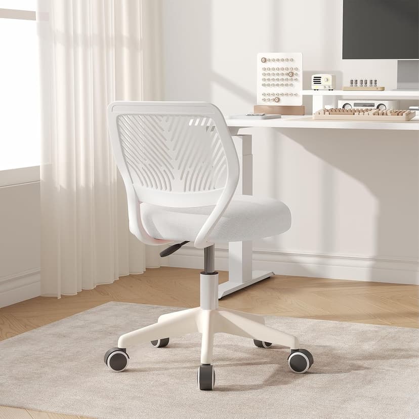 JPBSTO Armless Desk Chair, Height Adjustable Swivel Office Rolling Task Chairs with Soft Mesh Padded Cushion, Ergonomic Small Study Computer Chair for Girls Boys Teens (White, 1PC)