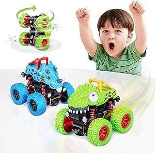 LODBY Dinosaur Toys for 2 3 4 5 Year Old Boys - Monster Truck Toys for Toddlers Boys Ages 2-4-6 - Push and Go Cars Dinosaur Toys for Kids 3-5 Year Old Boy Christmas Birthday Gifts