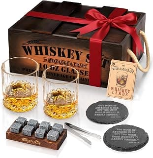 Mixology & Craft Whiskey Gift Set, Whiskey Glass Set with Rustic Wooden Crate, 8 Granite Whiskey Rocks Chilling Stones, 10oz Crystal Glasses | Great Holiday, Secret Santa or White Elephant Gift B08F7NRWQX