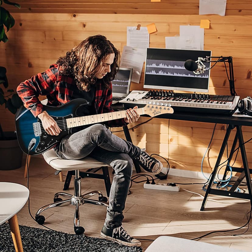 GLARRY Full Size Electric Guitar for Music Lover Beginner with 20W Amp and Accessories Pack Guitar Bag (DARK BLUE, 39" Right Handed)