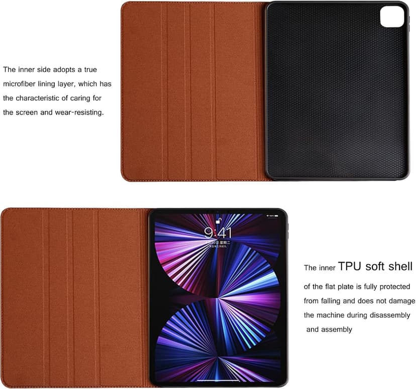 NANRUIL for Ipad Pro 13-inch Case M4/M5 2024/2025(Model:A3360/A3361/A2925/A2926) Genuine Leather Cover Protective Shell,Auto Wake/Sleep.Brown