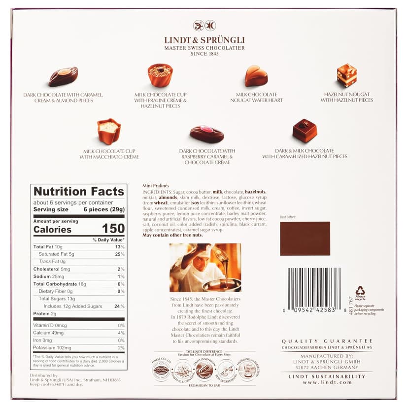Lindt Mini Pralines, Assorted Chocolate Pralines with Premium Filling, Perfect for Mother’s Day Gifting, 6.2 oz Box