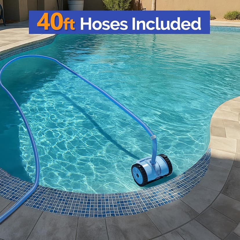 (2025 Upgrade) VINGLI Automatic Suction-Side Pool Vacuum Cleaner, Powerful Wall-Climbing Sweeper for Inground Pools, Includes 39.6ft Tangle-Free Hose (Blue&Gray)