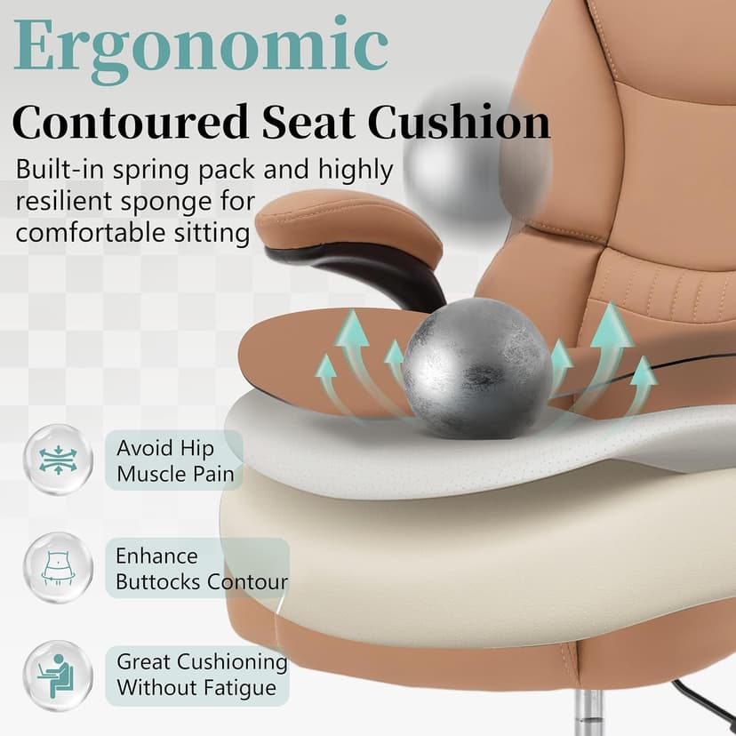Ergonomic Drafting Chair, Tall Office Chair for Standing Desk, High Back Standing Desk Chair with Flip-Up Armrest, Adjustable Height&Foot Ring, Executive PU Leather Extended Height Office Chairs,Brown