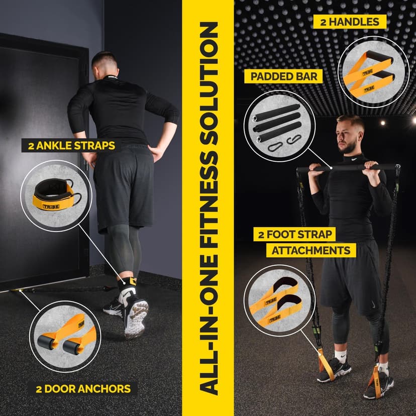 Tube Resistance Bands for Working Out Men and Women - Exercise Bands Resistance Bands Set, Resistance Band Bar, Handles, Ankle Straps, Foot Straps and Door Anchor