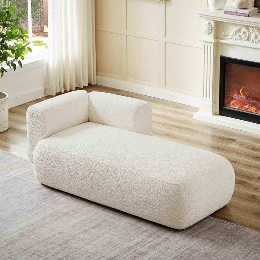 Upholstered Chaise Lounge Indoor for Living Room Bedroom Office Chaise Lounge Sofa：Boucle Fabric Modern Leisure Sofa Recliner Chair Sleeper Indoor (Boucle Cream)