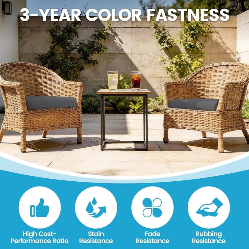 TasticTotes 19 x 19 x 3 Inch Patio Chair Cushions - Set of 2, Waterproof Outdoor Seat Cushions with Adjustable Straps and Handles, Fade-Resistant Chair Pads for Outdoor Furniture, Garden, Beach, Grey
