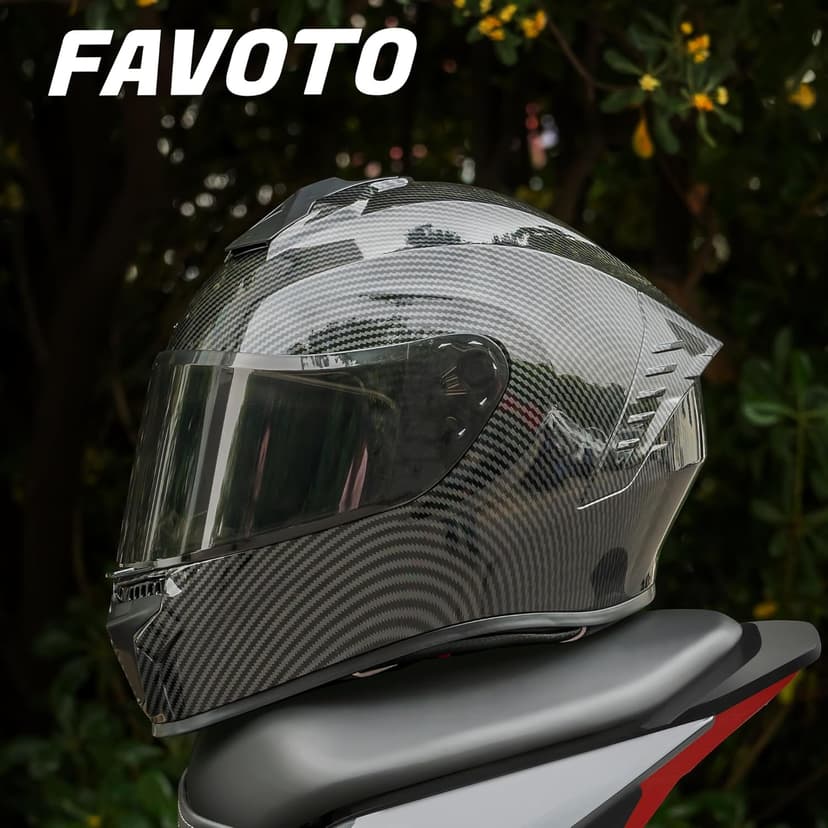 Favoto Full Face Motorcycle Helmet DOT Approved, Cascos para Motos Snowmobile Dirt Bike Helmet for Adults Men Women, Anti-Fog Film Included, Carbon Fiber, L