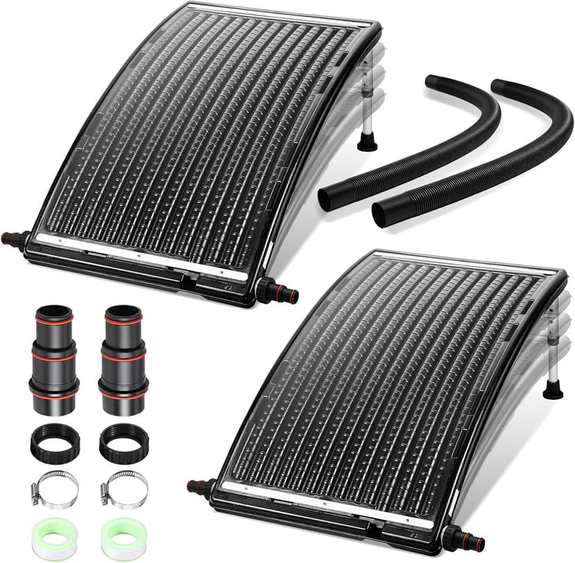 2PCS 2026 Upgraded Solar Pool Heater, with Height-Adjustable Support Feet, Four-Level Adjustment for Above-Ground and Inground Pools, Includes 4 Adapters, 4 Hoses & Clamps, 4 Plumber's Tapes