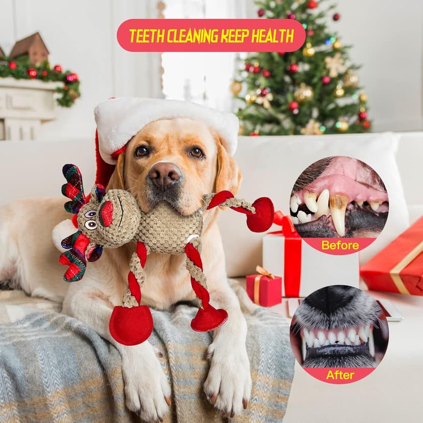 IOKHEIRA Christmas Dog Toys for Large Medium Small Breeds Dogs - Dog Toys Reindeer Squeaky Plush Stuffed Animals Dog Chew Toys with Cotton Material Crinkle Paper 25