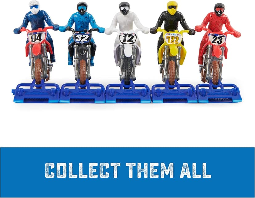 Supercross, Authentic 5-Pack of 1:24 Scale Die-Cast Motorcycles with Rider Figure, Toy Moto Bike for Kids and Collectors Ages 3 and up