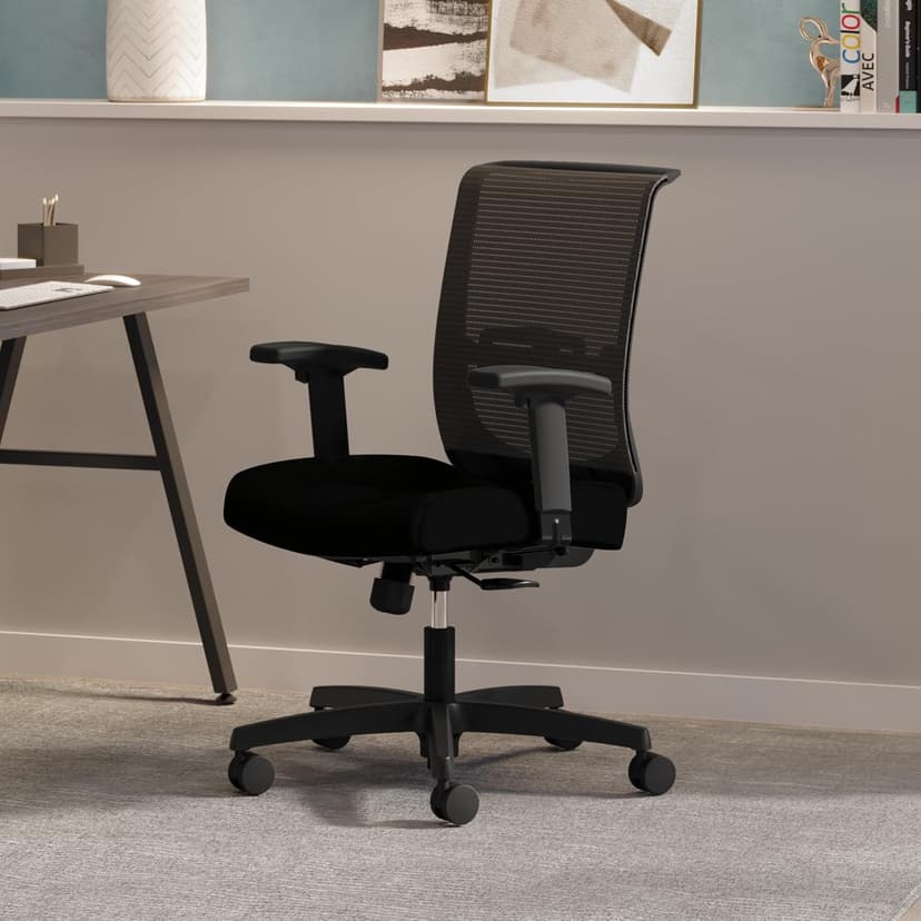 HON Convergence Ergonomic Office Chair with Mesh Back, Adjustable Arms, Lumbar Support, Synchro‑Tilt Desk Chair with Wheels for Home Office or Computer Use, Black Frame, Black