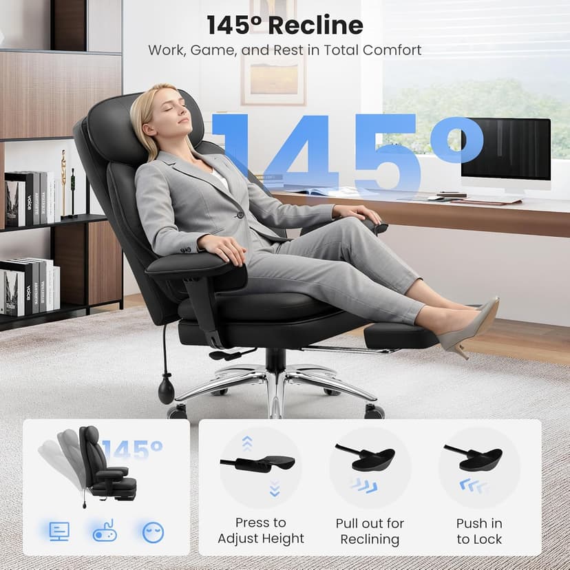 BestGlory Office Desk Chair with Inflatable Lumbar Support, Ergonomic Office Chair [Upgraded Double-Layer Cushion & Footrest], 400 LBS Big and Tall Computer Desk Chair for Home Office Gaming, Black