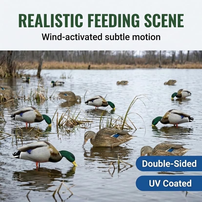TCDesignerProducts 2D Wildlife Silhouette Decoys, Photo-Realistic Hunting Decoys for Snow Geese, Coyotes, Whitetail Bucks & Does, Mallards, Turkeys, Canadian Geese – Motion & Easy Setup