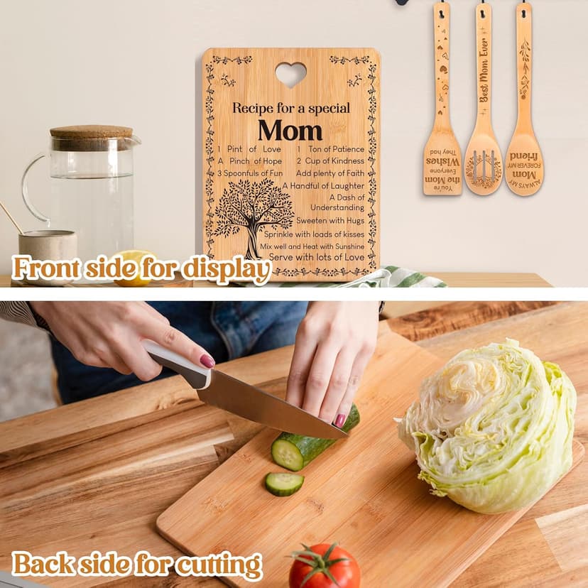 4-Piece Engraved Bamboo Mom Mother Mommy Cutting Board Set from Daughter or Son for Birthdays, Christmas, Mother's Day Birthday Gifts for Mom, "Recipe for a Special Mom" Cutting Board Set B0CXXM43B5