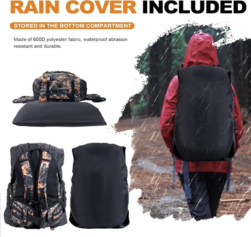 uniHimal Hunting Backpack for Men, Waterproof Camo Backpacks for Hunt with Rain Cover, Durable Large Capacity Day Pack Hunting Gear Accessories for Men