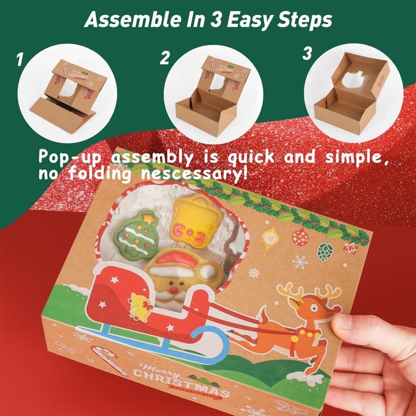 Festive Christmas Treat Boxes - 24 Pack, 8.25x6x2.75in, Brown, Rectangular, Flip Top Lids, Durable & Reusable, Perfect for Baked Goods & Gifts