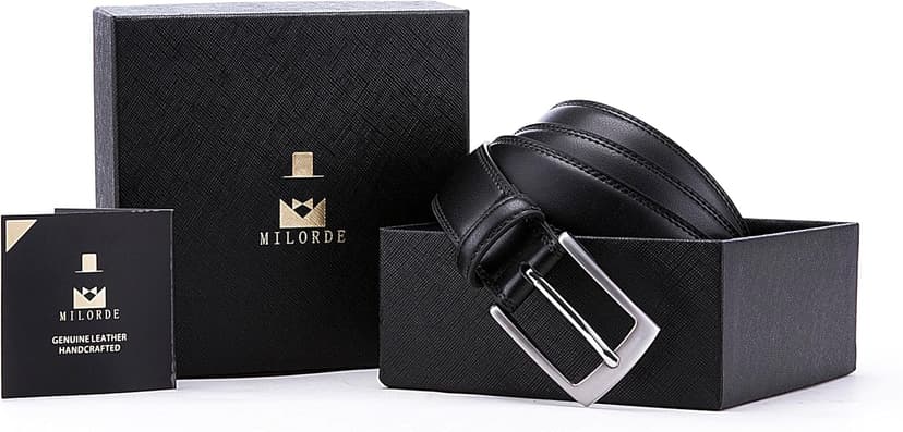 MILORDE Men's Genuine Leather Dress Belt, Handmade, 100% Cow Leather, Fashion & Classic Designs for Work Business and Casual