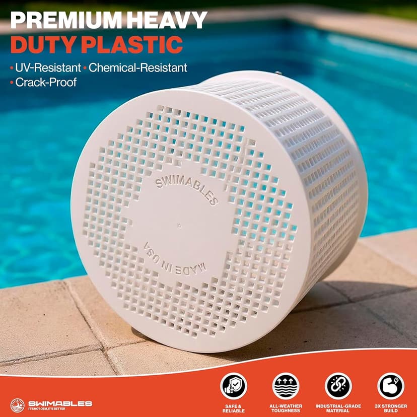 Swimables Pool Skimmer Basket for Inground Pool Compatible with Hayward Skimmer Basket and Pool Filter Basket SP1082CA | Built-in Brass Weight | 316 Stainless Steel Handle & Convenient Rubber Grip