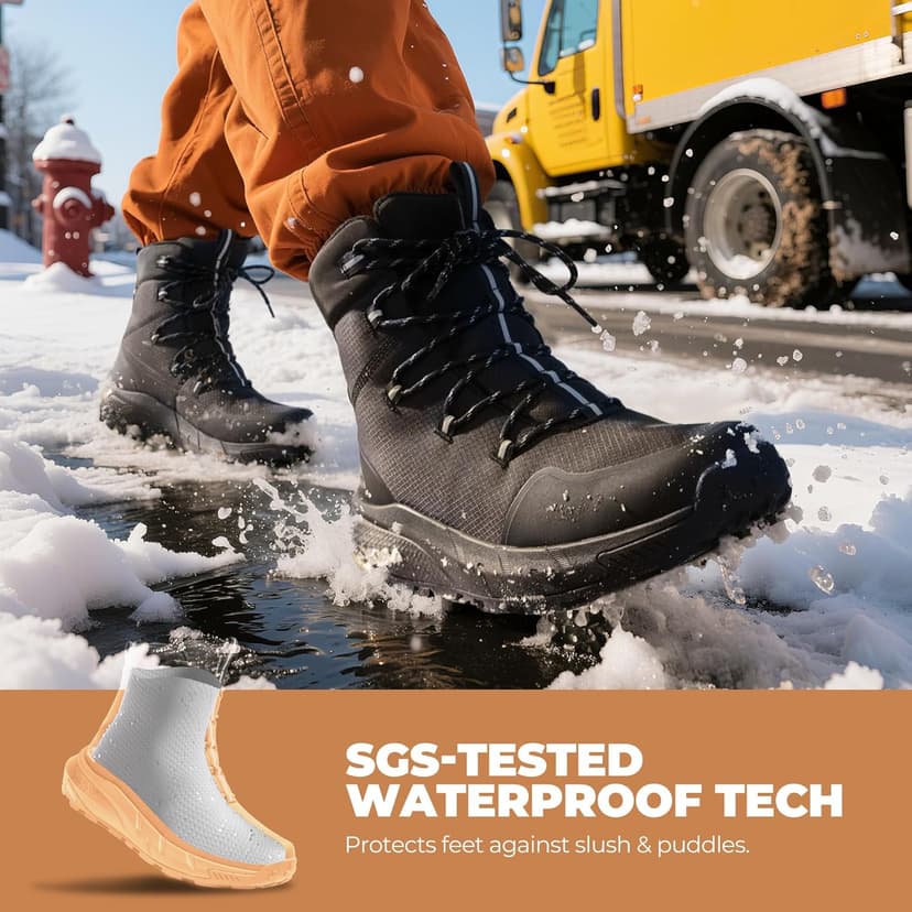 NORTIV 8 Men's Wide Winter Boots Grip on Snow Ice Insulated Waterproof Lightweight Comfortable Hiking Outdoor Boots