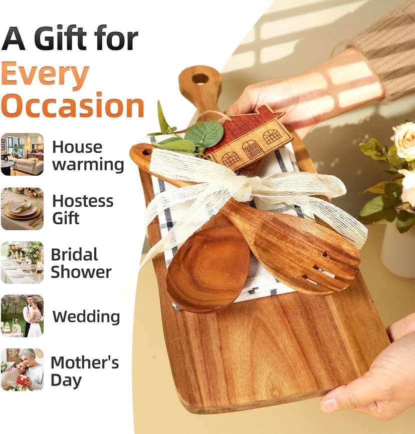 The Perfect Housewarming Gift! Wooden Cutting Boards Set with Utensils & Napkin - Charcuterie, Cheese, Serving Tray for New Home, Kitchen Decor B0GFL2Y7QD