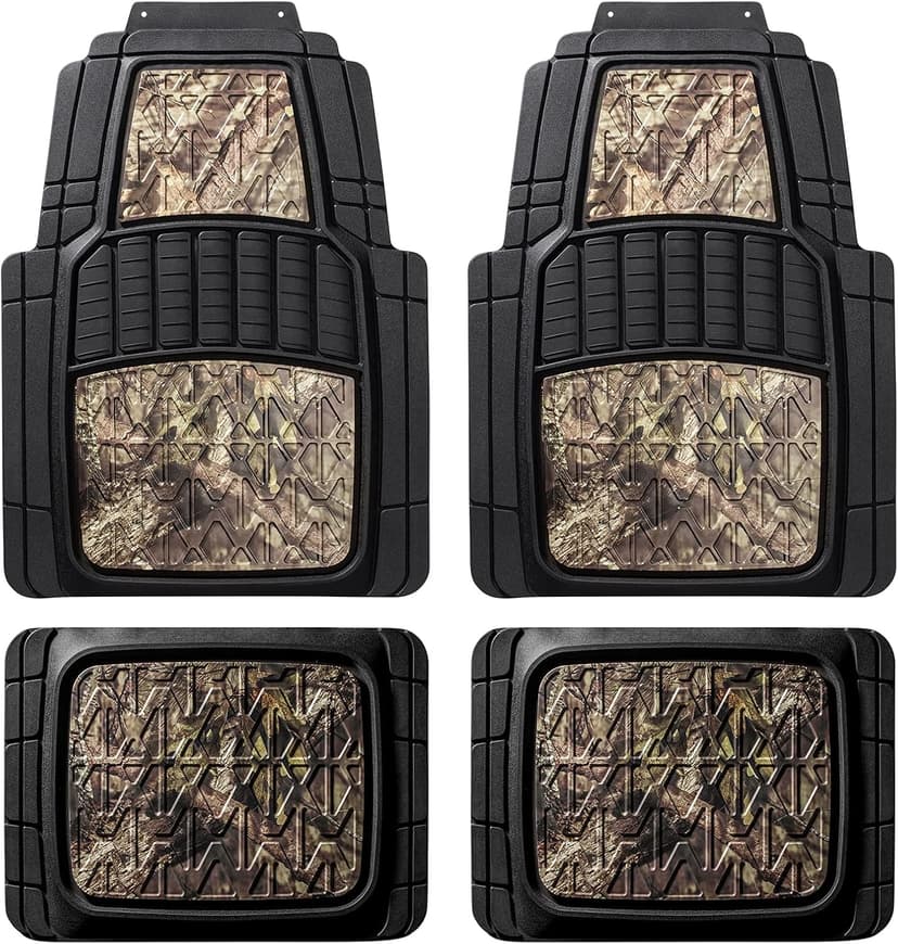 Mossy Oak Camo Trimmable Floor Mats - All Weather Protection - Trim to Fit for Car, SUV, Van, Trucks - Official Licensed Product (4 Pcs)