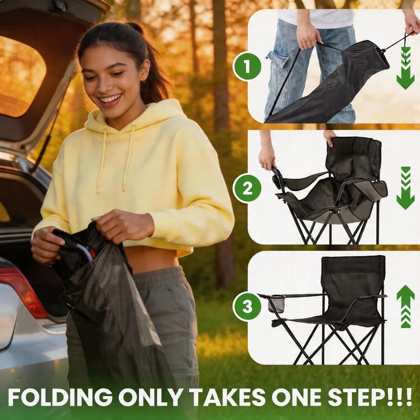 2 Pack Lightweight Folding Camping Chairs, Outdoor Lawn Beach Chair with Cup Holder & Carry Bag for Travel, Fishing, Picnic, Backyard, Hiking