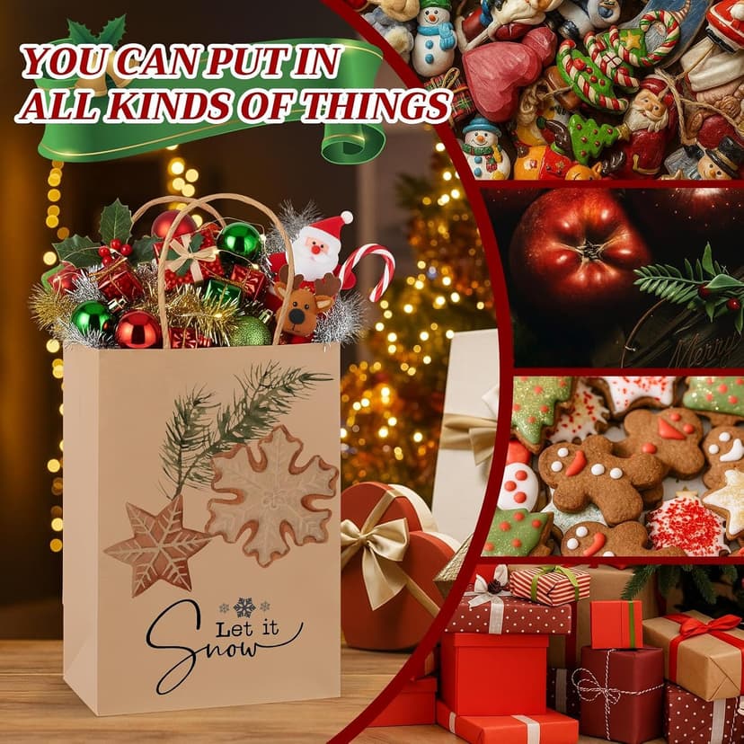 Vintage Christmas Gift Bags, Small Paper Gifts Bags for Xmas Stuffer Candy Party Present Wrapping, 8.27 x 5.91 x 3.15 Inches Tenceur 40 Pcs Christmas Gift Bag Bulk with Handle Reusable Kraft Brown Bag B0FP22D55T
