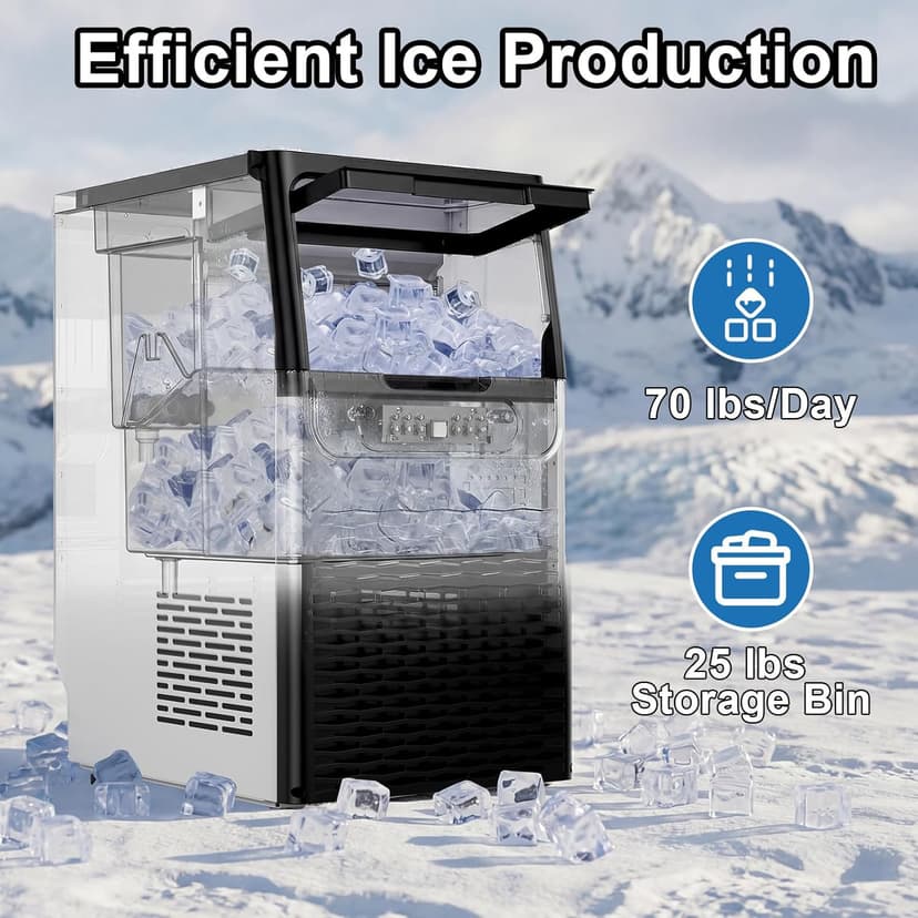 Nugget Ice Maker Machine Commercial, 80lbs/24h Undercounter Sonic Ice Machine with 20lbs Storage Bin & Dual Water Inlet, Chewable Pellet Ice for Restaurant Bar Home, Stainless Steel