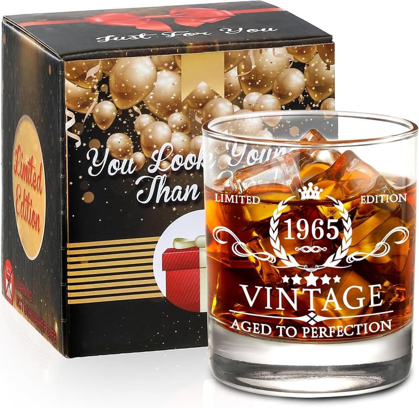 AOZITA 60th Birthday Gifts for Men - 60th Birthday Decorations for Men, Party Supplies - 60th Anniversary, Bday Gifts Ideas for Him, Dad, Husband, Friends - 11oz Whiskey Glass