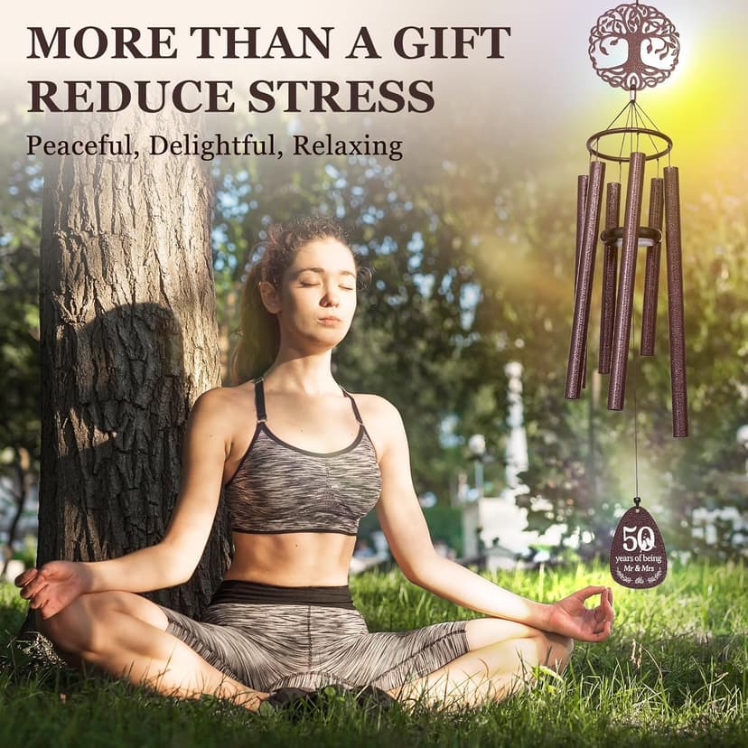 Golden Anniversary Keepsake for Parents, Husband, Wife, Couples, Friends, Tree of Life Wind Chime 37 in Garden Decor SteadStyle 50th Anniversary Wind Chime, Happy 50th Wedding Jubilee Gifts B0FHH4GHX5
