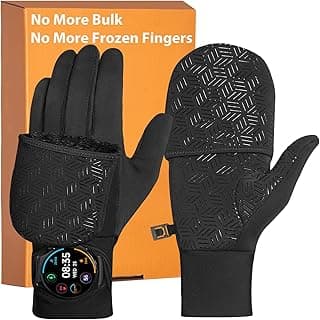 RIGWARL Winter Running Gloves Men Women Cold Weather, Touchscreen Convertible Mittens Warm Thermal Gloves with Watch Window