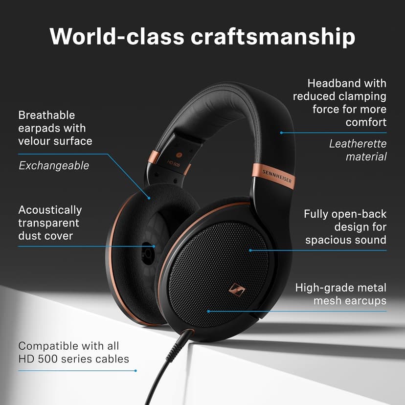 Sennheiser HD 505 - Wired Headphones Over Ear with Transparent Sound and Controlled Bass, Enhanced Comfort Studio Headphones for Music, Work, Gaming, Audiophiles, Students, Traveling, Copper Edition